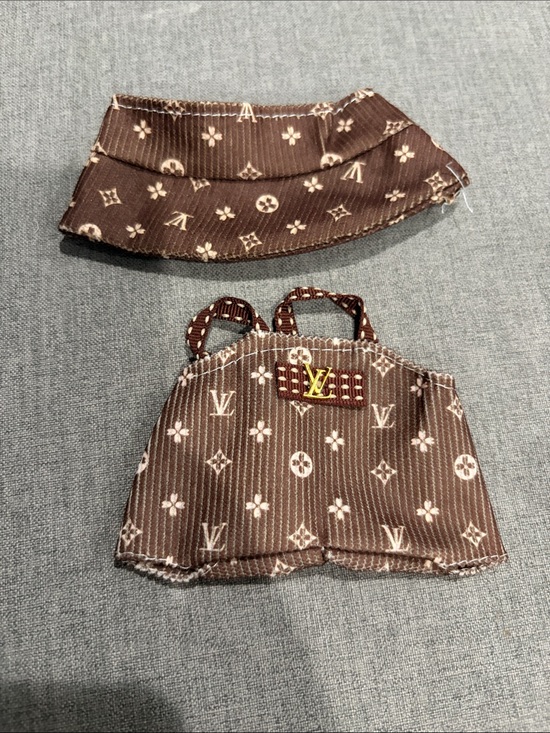 Other - Labubu or Small Doll LV Brown Overall and Bucket Hat Outfit